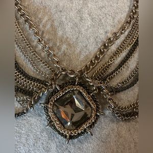 Mixed Metal Statement Necklace with Large Gold Stone